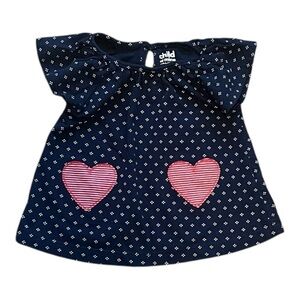 Child of Mine Navy Dress 6-9 Mo pink Heart Patches white little flowers print